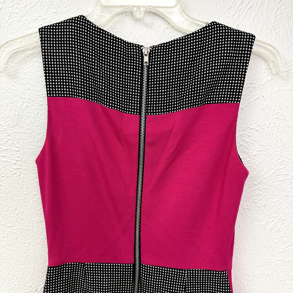 Muse Colorblock Sheath Dress Size 0 Pink Black Dotted Sleeveless Quiet Luxury - Picture 9 of 12